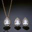 Luxury Pear Shape Rose Silver Gold CZ Copper Necklace Earring Set Bulk