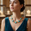 Luxury Turquoise Blue Faux Stone CZ Filigree Gold Copper Necklace Bulk