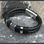 Rope Black Leather 316L Stainless Steel Wrist Band Strap Bracelet Bulk