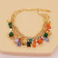 Rainbow Charm Rhinestone Beads 18K Gold Anti Tarnish Link Chain Layer Bracelet For Women