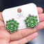 Dual Flower Silver Green CZ Crystal Anti Tarnish Stud Earring Bulk