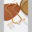 Oval White Pearl 18K Gold Anti Tarnish Stainless Steel Necklace Earring Ring Set For Women