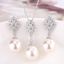 White Gray Elegant Leaf Silver CZ Pearl Copper Necklace Earring Set Bulk