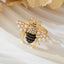 Insect Honeybee Pearl CZ Enamel Black 18K Gold Adjustable Ring Bulk