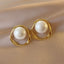 Designer White Pearl Gold Silver Oval Stud Earrings For Women Bulk