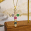 Heart Flower Rosery Cross Over 18K Gold Plated Anti Tarnish Necklace Pendant Chain For Women