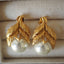 Elegant Botanical Leaf Gold Plated Pearl Copper Drop Earrings Wholesale