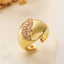 Flower Leaf 18K Gold Cubic Zirconia Anti Tarnish Free Size Ring Bulk