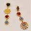 Multi Color Evil Eye Heart Hamsa Gold Cubic Zirconia Dangler Earrings Bulk