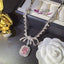Pink Emerald Cut CZ Bow Silver Plated Copper Necklace Combo Set Bulk