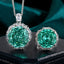 Rose Cut Dream Green Pink Silver Anti Tarnish Green Pendant Ring Set For Women