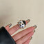 Beetle Black White Enamel Crystal Free Size Ring For Women Bulk
