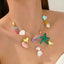 Seashell & Starfish Multi Layer Charm Gold Enamel Pearl Necklace Bulk