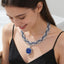 Designer Royal Blue Wave Silver CZ Anti Tarnish Copper Necklace Bulk
