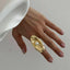 Oval Beaten Finish Pearl 18K Gold Plated Free Size Ring For Women