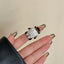 Beetle Black White Enamel Cubic Zirconia Free Size Ring For Women