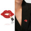 Red Lips & Lipstick Gold Plated Rhinestone Brooch For Women Bulk