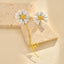 Bulk White Floral Daisy Style Gold Enamel Stainless Steel Drop Earrings
