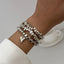 Layered Heart Modern Elastic Stretchable Silver Pearl Bracelet Bulk