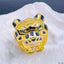 Black Enamel Tiger Panther 18K Gold Anti Tarnish Open Back Ring Bulk