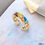 Rainbow Curb Chain Multi 18K Gold CZ Anti Tarnish Free Size Ring Bulk