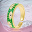 Eye Lash Evil Eye Green Gold Enamel Anti Tarnish Band Ring Bulk