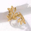 Dual Leaf Each 18K Gold Stainless Steel Free Size Ring For Women Bulk