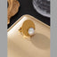 White 18K Gold Pearl Anti Tarnish Stainless Steel Adjustable Ring Bulk