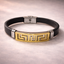 Bulk Black Greek Key Pattern Gold Plated Plain Rubber Bracelet For Men