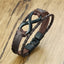 Layer Black Infinity Charms Braided Leather Wrist Band Strand Bracelet