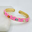 Copper Neon Pop Pink Enamel Multi Stones Gold Cuff Kada Bangle Bulk