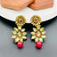 Flower 22K Antique Gold Kundan Ruby Red Dangling Earring Women Bulk