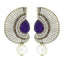 Filigree Crescent Antique Rhodium Blue Cz Pearl Earring For Women