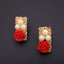 Daily Wear Gold Plated Coral Red Flower Pearl Stud Earring Women Bulk