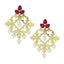 Large Filigree Flower Pearl Ruby Red Gold Chandelier Earring Bulk