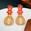 Kundan Flower Filigree Antique Red Green 18Kgold Dangler Earring Bulk