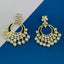 Classic Filigree Floral Chaand Bali 18K Gold Black Enamel Kundan Pearl Earring Girl Women