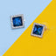 Rhombus Aaa Crystal CZ Border Blue Rhodium Brass Stud Earring Bulk