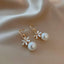 Floral Baguette Pearl 18K Gold Stud Drop Earring Pair For Women Bulk