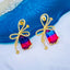 Rope Ribbon Blue Pink Crystal 18K Gold Dangle Drop Earring Women Bulk