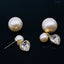 Post Dual Pearl Dangling Drop Heart Love CZ 18K Gold Earring Bulk