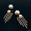 Post Dual Pearl Dangling Tassel CZ Chain 18K Gold Earring Bulk