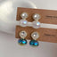 Peacock Blue Button Pearl CZ Gold Anti Tarnish Stud Drop Earring Bulk