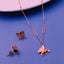 Copper Rose Gold Butterfly Pendant Necklace Earring Set For Women