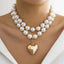 Love Heart Pearl White 18K Gold Anti Tarnish Dual Layer Necklace Bulk