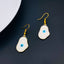 Amoeba Evil Eye Gold White Enamel Dangler Drop Earring Pair Women