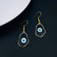 Amoeba Evil Eye Gold Black Enamel Dangler Drop Earring Pair Women