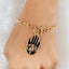 Copper CZ Enamel Black Gold Hamsa Charms Bracelet Girls Bulk