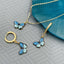 Butterfly Brass Gold White Blue Enamel Pendant Chain Earring Set Bulk