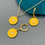Daisy Flower Brass Gold Yellow Enamel Pendant Chain Earring Set Bulk